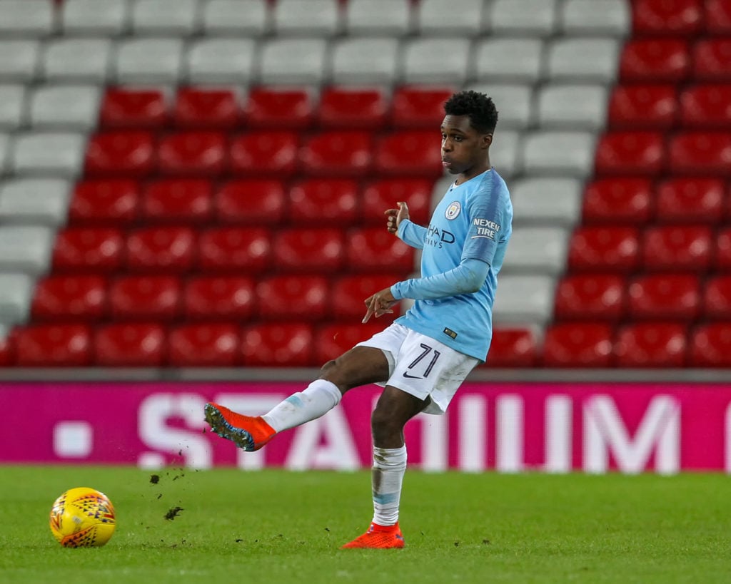 Jeremie Frimpong of Manchester City in action  during the Checkatrade Trophy Quarter Final match between Sunderland and Manchester City Under 23s a...