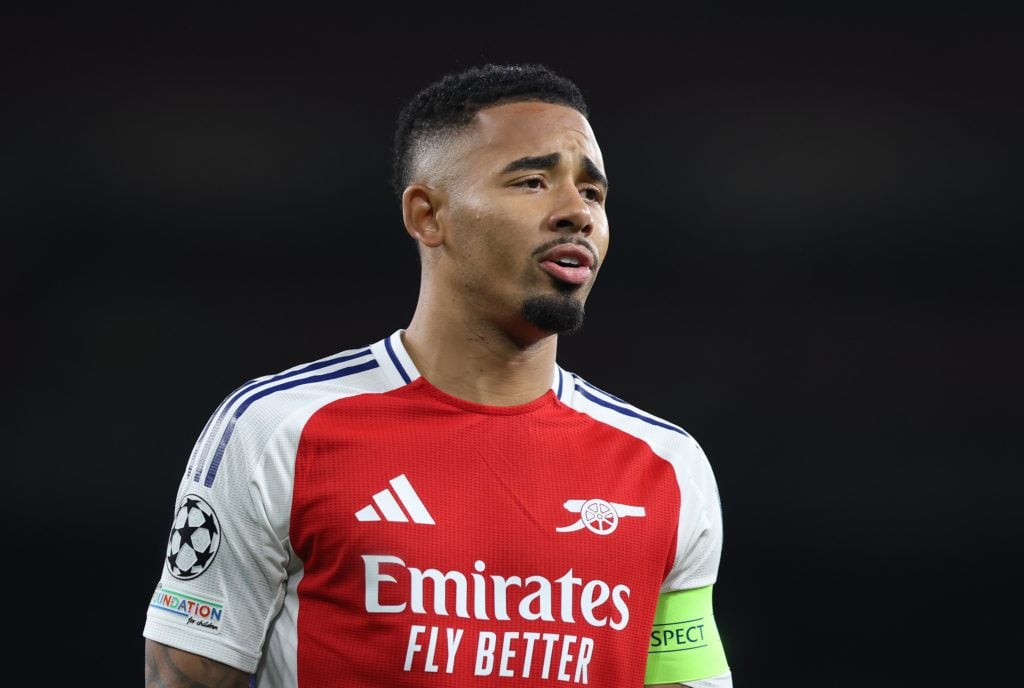 Gabriel Jesus of Arsenal looks on during the UEFA Champions League 2024/25 League Phase MD3 match between Arsenal FC and FC Shakhtar Donetsk at Emi...