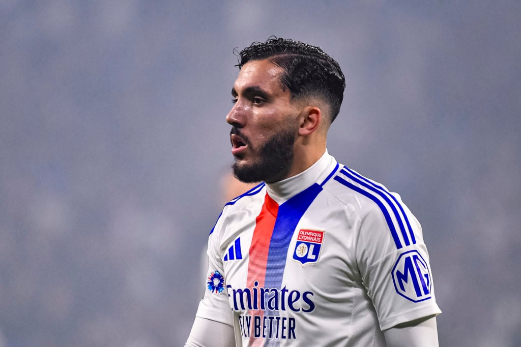 Rayan Cherki of Lyon walks in the field during the France Ligue 1 match between Olympique Lyonnais and AS Saint-Étienne at Groupama Stadium on Nove...