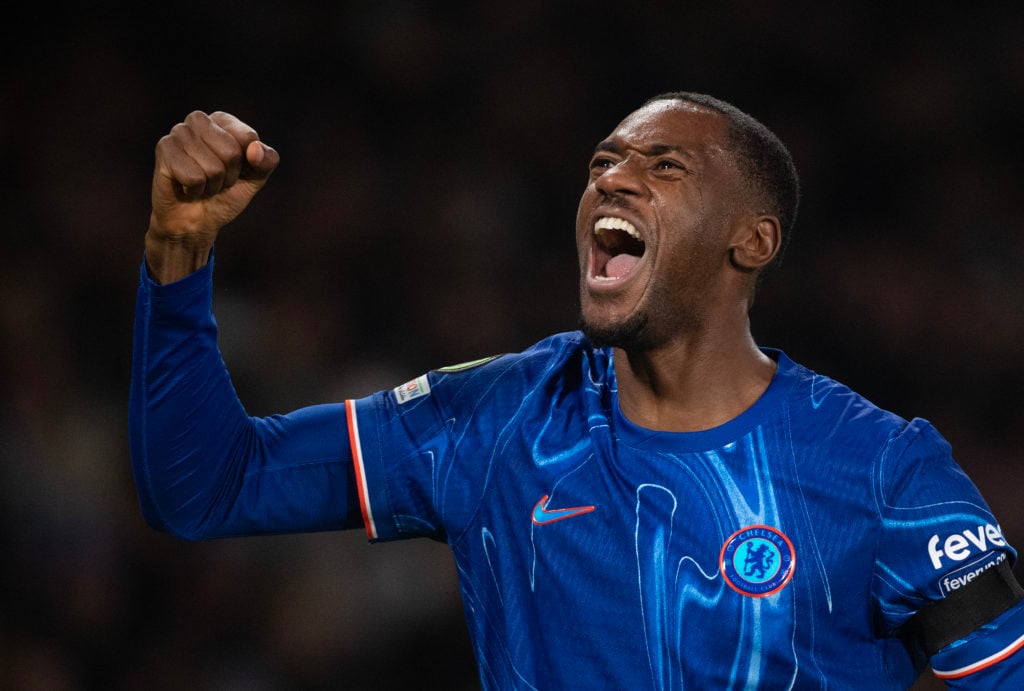 Tosin of Chelsea celebrates scoring the opening goal during the UEFA Conference League match between Chelsea FC and FC Noah at Stamford Bridge on N...