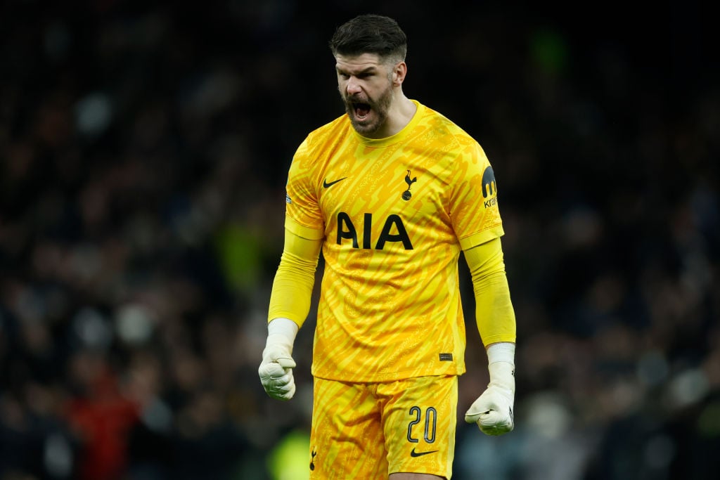 Fraser Forster of Tottenham Hotspur celebrates the 2nd goal for Tottenham during the Carabao Cup Quarter Final match between Tottenham Hotspur and ...