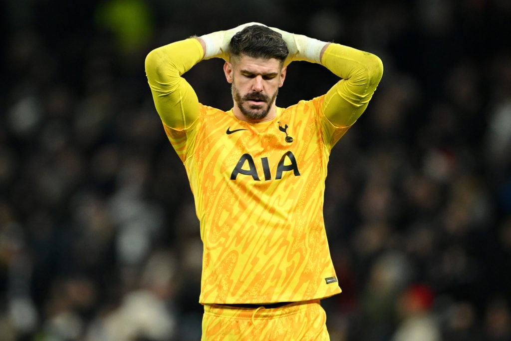 Fraser Forster of Tottenham Hotspur reacts during the Premier League match between Tottenham Hotspur FC and Wolverhampton Wanderers FC at Tottenham...